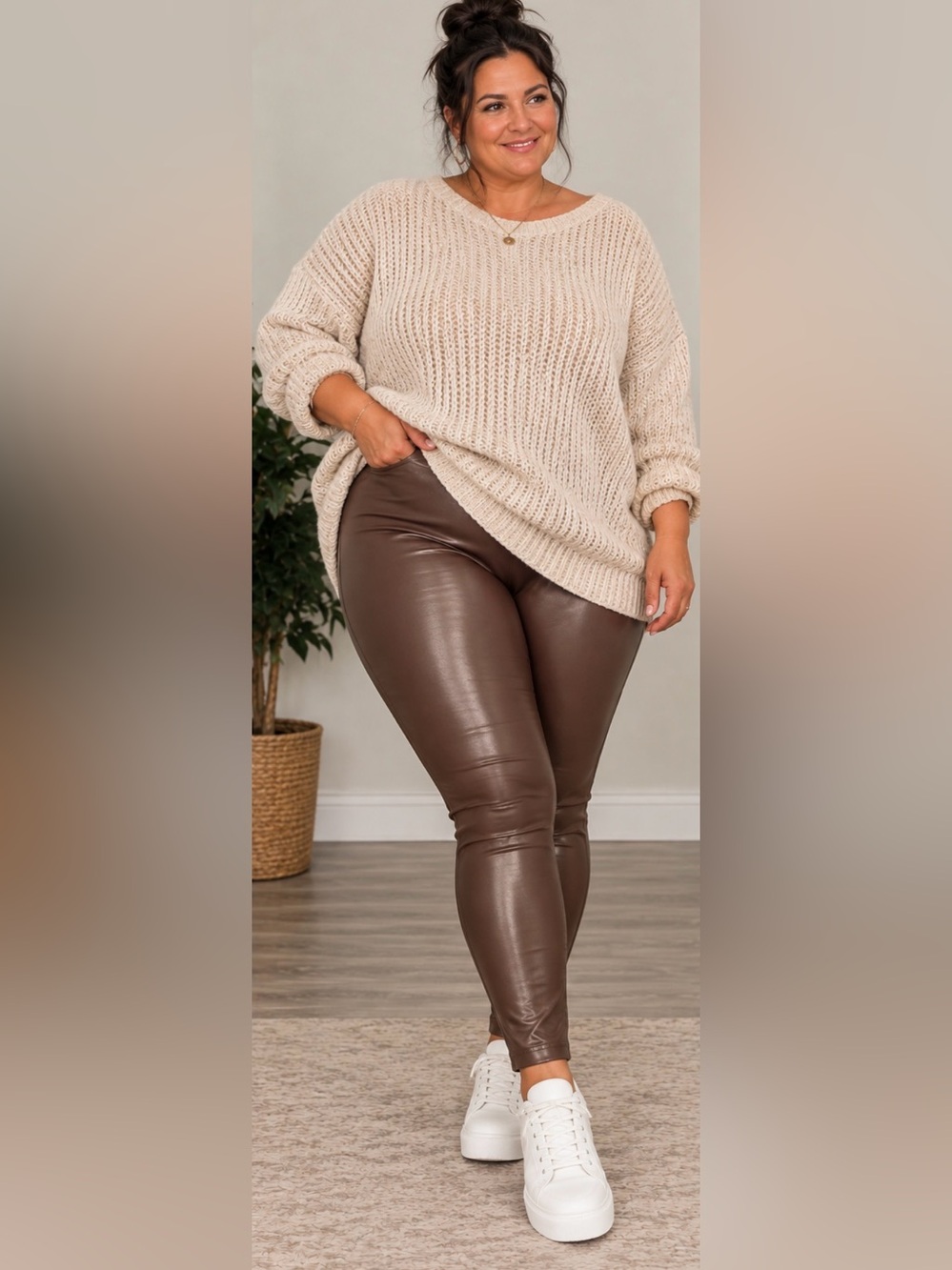 Title: Penmans Plus Women’s 1X Brown Faux Leather Stretch Leggings
